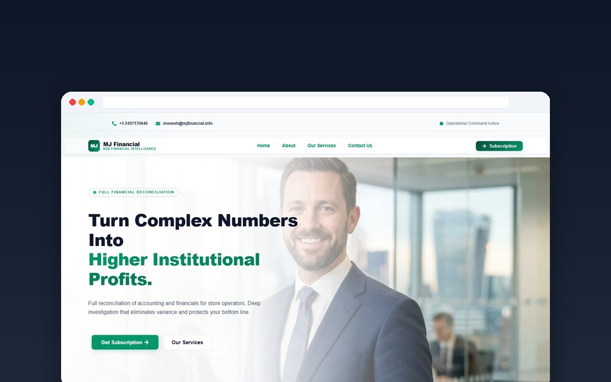 MJ Financial B2B Intelligence — Institutional financial reconciliation platform auditing 340+ retail stores and fuel sites with deep inventory variance detection and profit leakage recovery.
